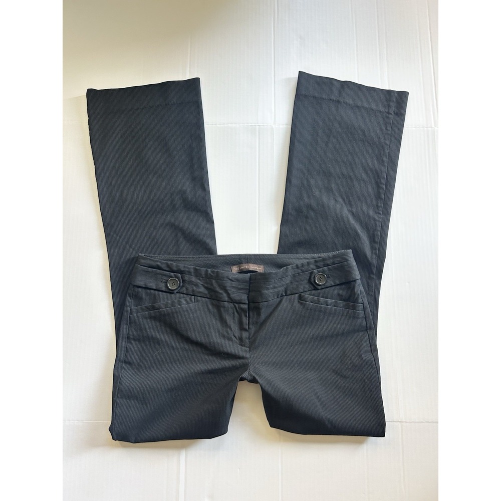 2000s Low Rise Striped Office Siren Boot Flare Trousers Button Detail Y2K Preppy